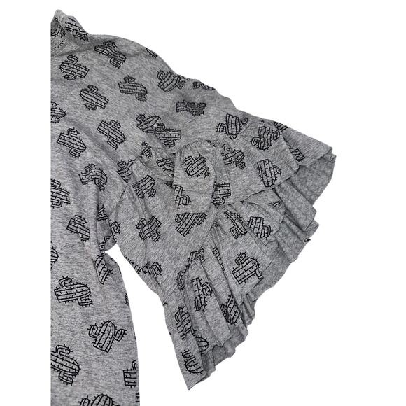 Uncle Frank By Anthropologie Gray Cactus Ruffle Sleeves Mini Dress Medium - Picture 5 of 7